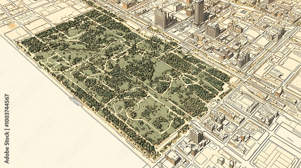 Obraz premium Urban Planning Map Featuring Parks