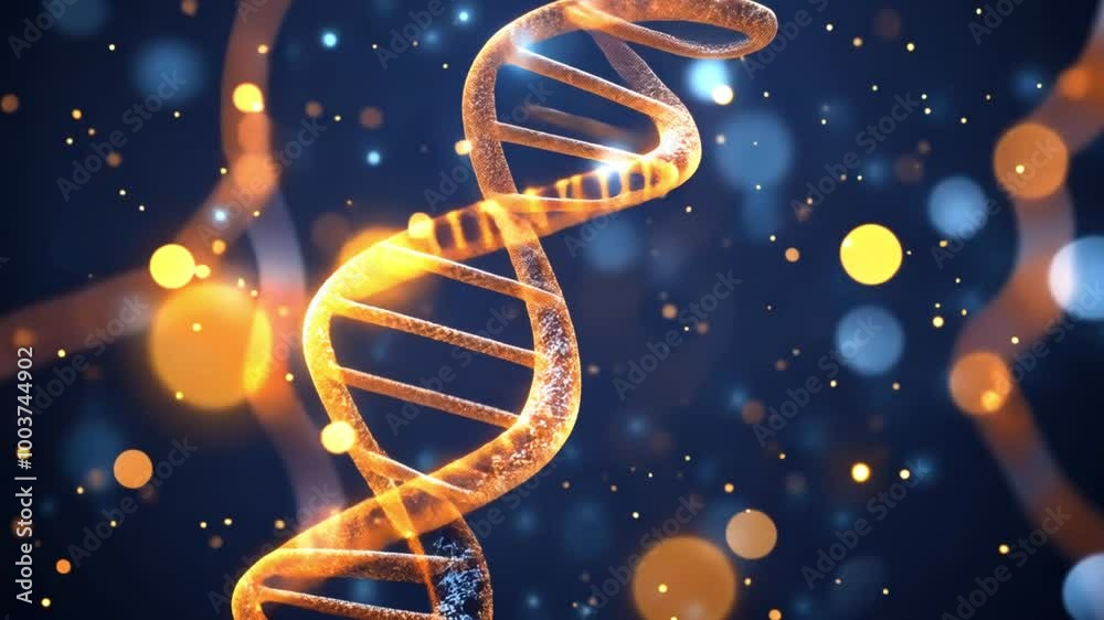 Abstract animated construction of a DNA molecule from particles. Concept animation of digital DNA, human genome. Medical research, genetic engineering, biology. Futuristic 4k animation of DNA molecule