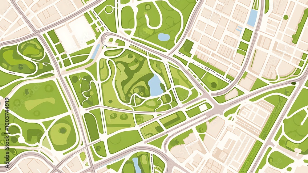 Fototapeta premium Urban Planning Map Featuring Parks and Spaces