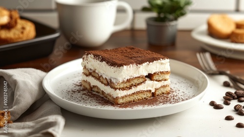 Wallpaper Mural Delicious Tiramisu Dessert on Plate with Coffee Torontodigital.ca