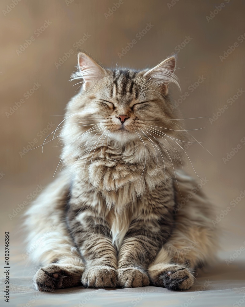 Fluffy Cat Sitting with Closed Eyes and Paws Fluffy Cat Sitting with Closed Eyes and Paws