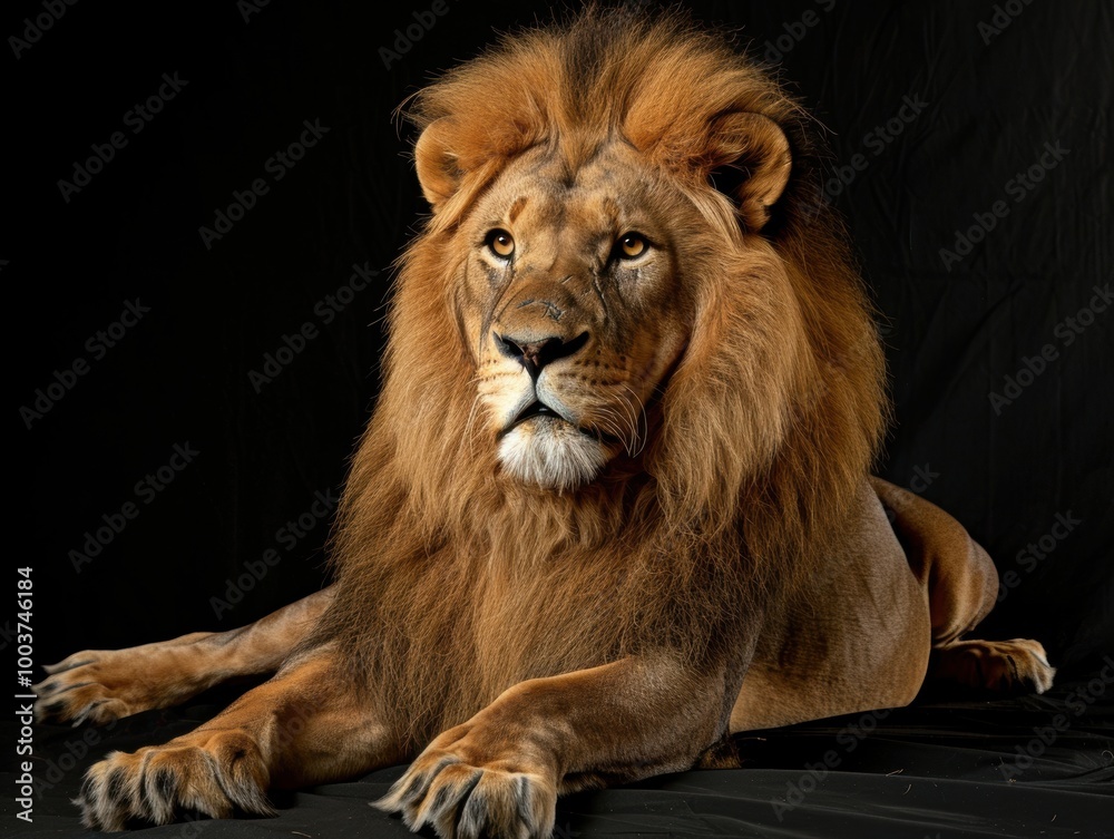 Majestic Lion Portrait in Studio Setting on Black Background Majestic Lion Portrait in Studio Setting on Black Background