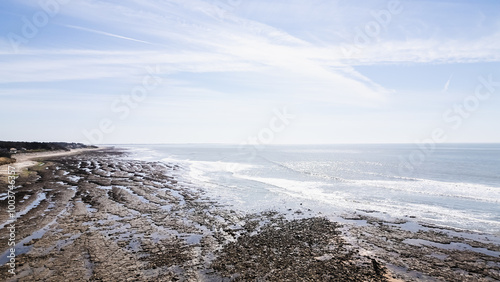 Obraz na płótnie Drone view of Ragounite beach in Jard sur Mer, Vendee, France on a spring day w salonie
