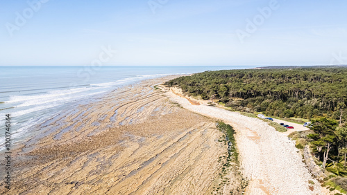 Obraz na płótnie Drone view of Ragounite beach in Jard sur Mer, Vendee, France on a spring day w salonie