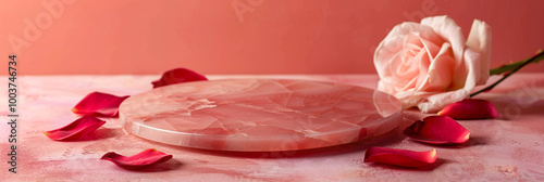 Wallpaper Mural Studio room Pink marble podium with rose petals Torontodigital.ca