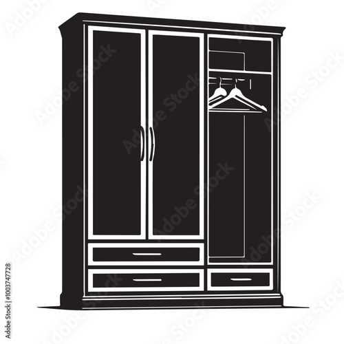 wardrobe silhouette - hanging cloth wardrobe - vector image of wardrobe