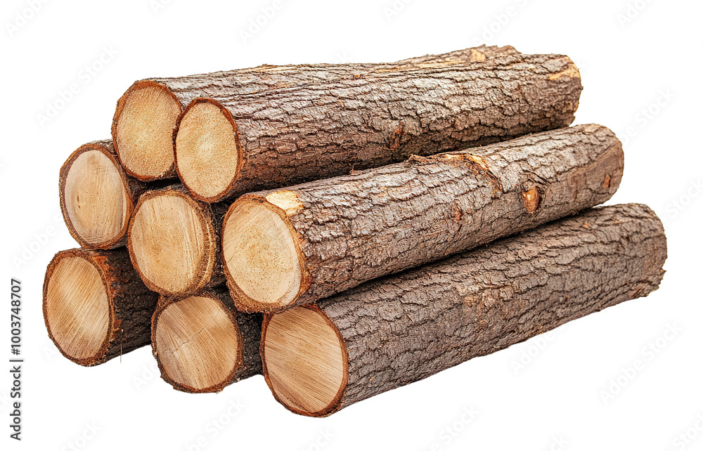 Stack of logs with natural texture, isolated on transparent cutout background Stack of logs with natural texture, isolated on transparent cutout background