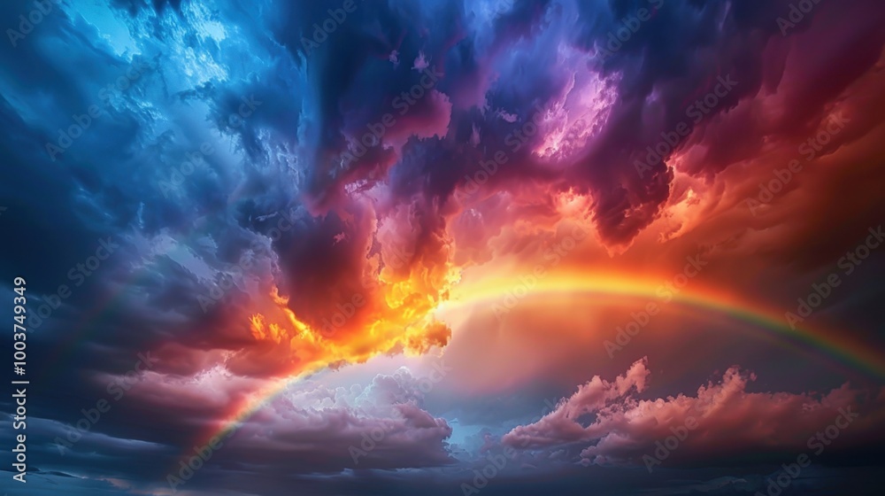 Vibrant Rainbow Amidst Dramatic Stormy Clouds