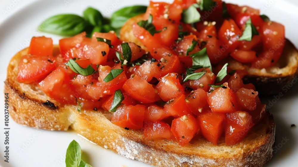 Fresh Tomato Bruschetta with Basil Garnish