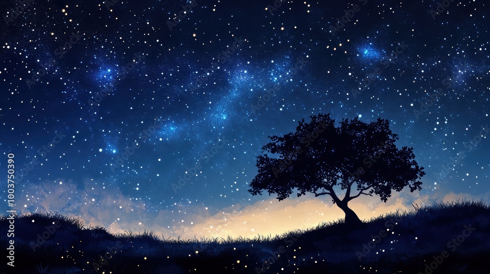 Tranquil Starry Night Over Open Landscape