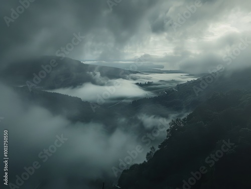 Misty Fog Rolling Over a Serene Valley Landscape