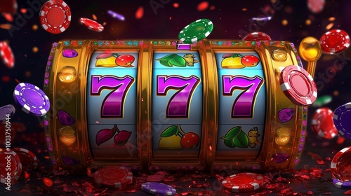Wallpaper Mural Slot Machine with Spinning Winning Sevens Torontodigital.ca