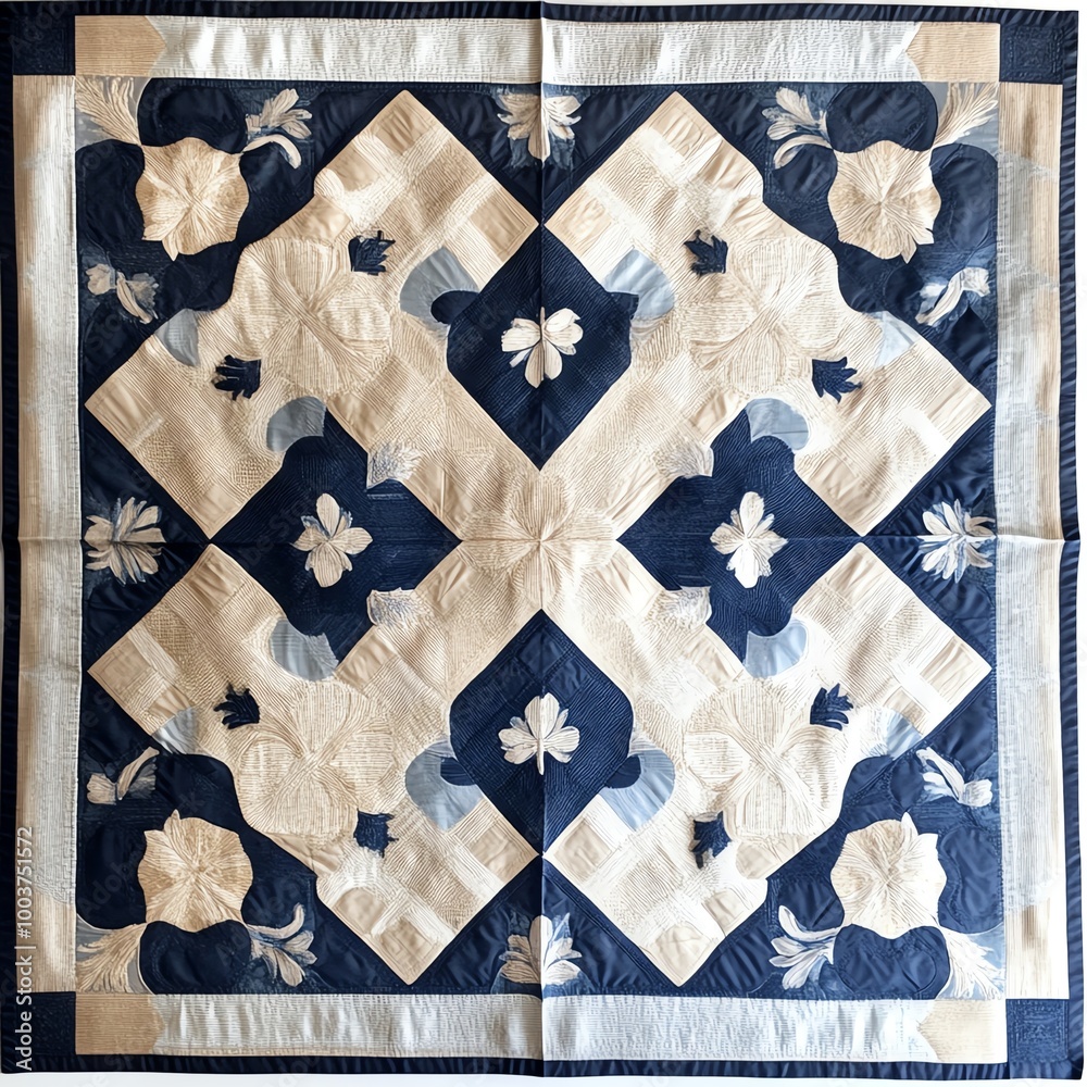 Decorative quilt with floral patterns on a white background Decorative quilt with floral patterns on a white background