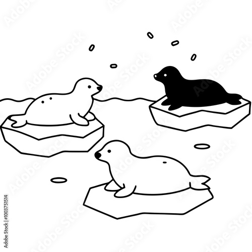 A Restful Day for Seals Vector Illustration of Seals Enjoying Their Time
