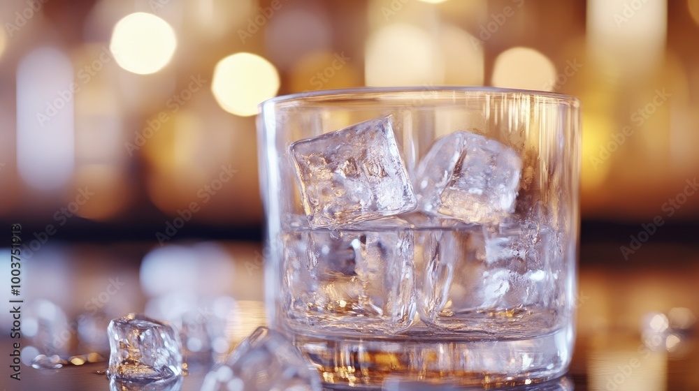 Refreshing Glass with Ice Cubes and Soft Background Glow Refreshing Glass with Ice Cubes and Soft Background Glow