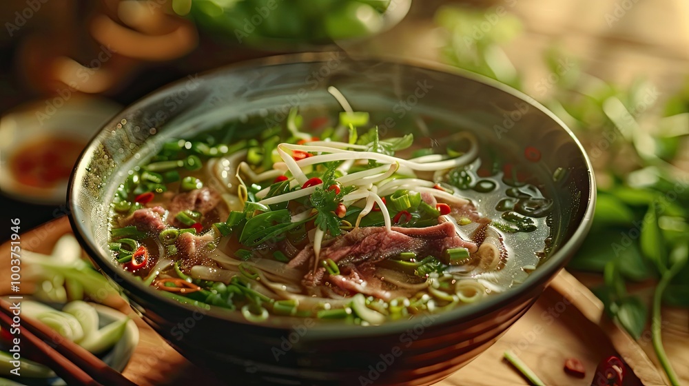 Traditional Vietnamese beef pho noodle soup Traditional Vietnamese beef pho noodle soup