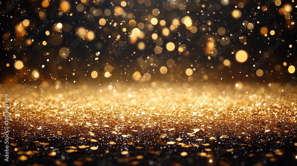 Naklejka premium Golden Shimmering Bokeh with Festive Sparkle