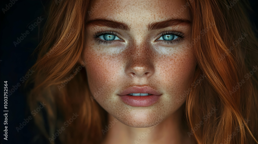 Close-Up Portrait of a Woman with Freckles and Blue Eyes