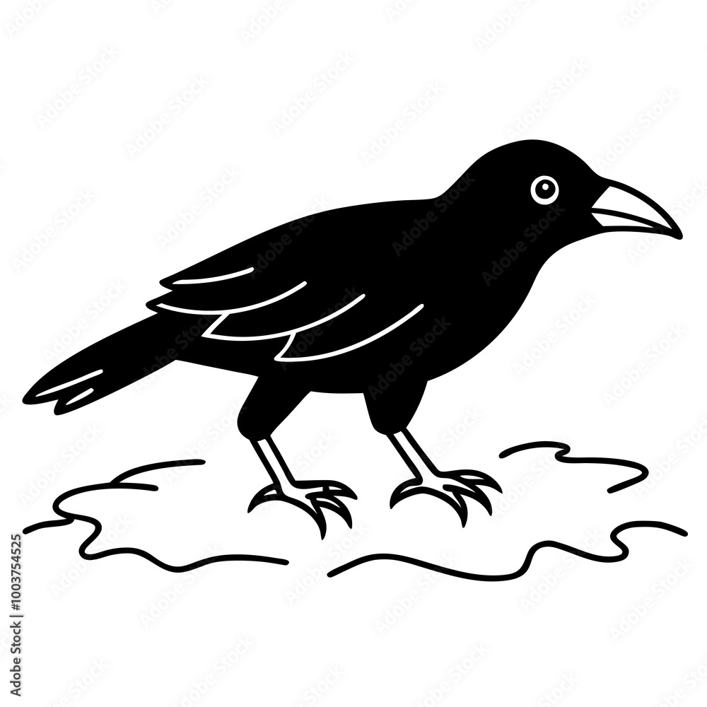 Obraz premium Crow Walking on a Colorful Autumn Leaf Vector Illustration 