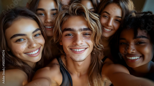 Group Selfie With Friends: Smiling Faces and Happy Moments