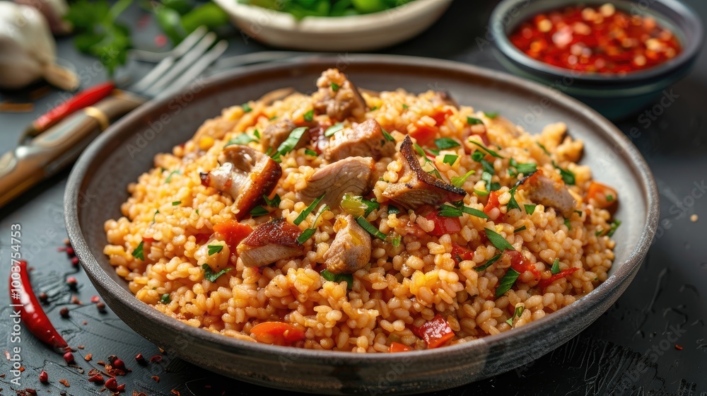 Bulgur with chicken hearts and dry tomatoes Bulgur with chicken hearts and dry tomatoes