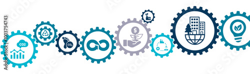 growing sustainability banner vector illustration with the icon of life cycle assessment, environmental impact, value chain product, carbon footprint evaluation, ISO standard, climate change limit