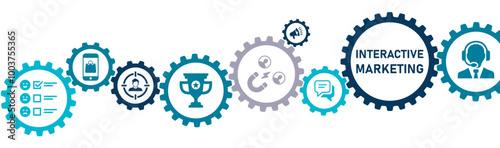 Interactive Marketing banner vector illustration with the icon of customer engagement, strategy, digital channels, create personalized, two way communication, increase brand awareness, drive sales