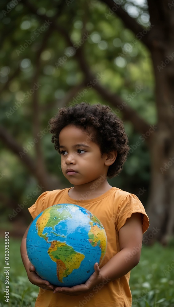 A child holds a globe, looking thoughtfully at the world's environmental issues, representing the next generation's concerns. A child holds a globe, looking thoughtfully at the world's environmental issues, representing the next generation's concerns.