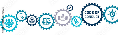 Code of Conduct banner vector illustration with the icon of business ethics, norms, rules, responsibility, proper practices, individual organization, business integrity, good governance policy