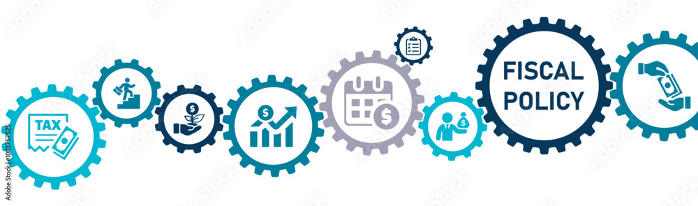 Fiscal Policy banner website icons vector illustration concept of with icons of spending, income, profit, growth, debt, investment, discipline, taxes. Fiscal Policy banner website icons vector illustration concept of with icons of spending, income, profit, growth, debt, investment, discipline, taxes.