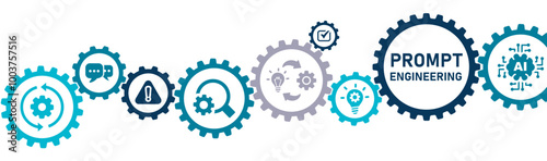 Prompt Engineering banner website icons vector illustration concept of with icons of language, creativity, training, understanding, commands, clarity, automation, AI.
