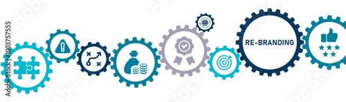 Rebranding banner website icons vector illustration concept of with icons of brand, marketing strategy, goal, impact, costs, identity, reputation, change.