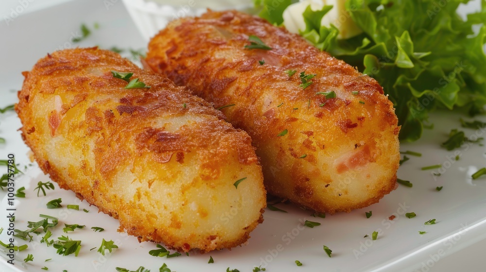 Homemade ham croquette typical Spanish cuisine recipe fried delicious snak food Homemade ham croquette typical Spanish cuisine recipe fried delicious snak food