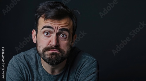 Upset Man on black background.