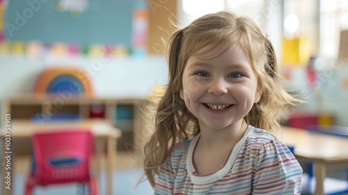 Smiling little girl in classroom.