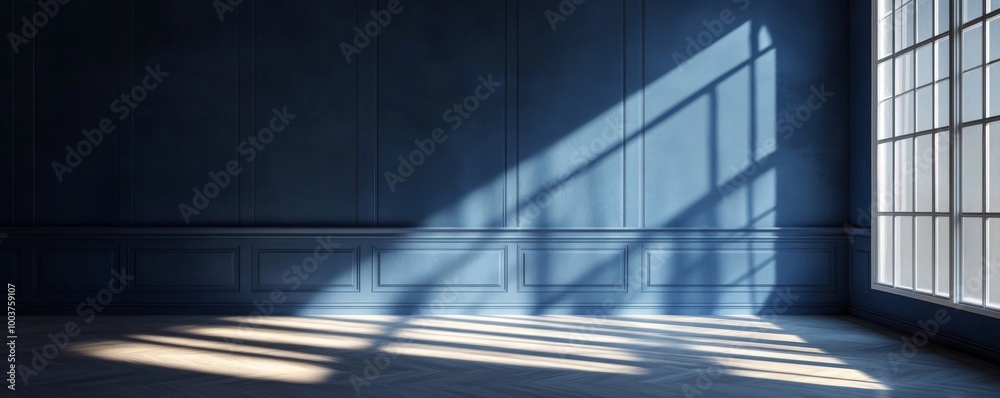 Obraz premium Sunlit empty room with large windows, serene