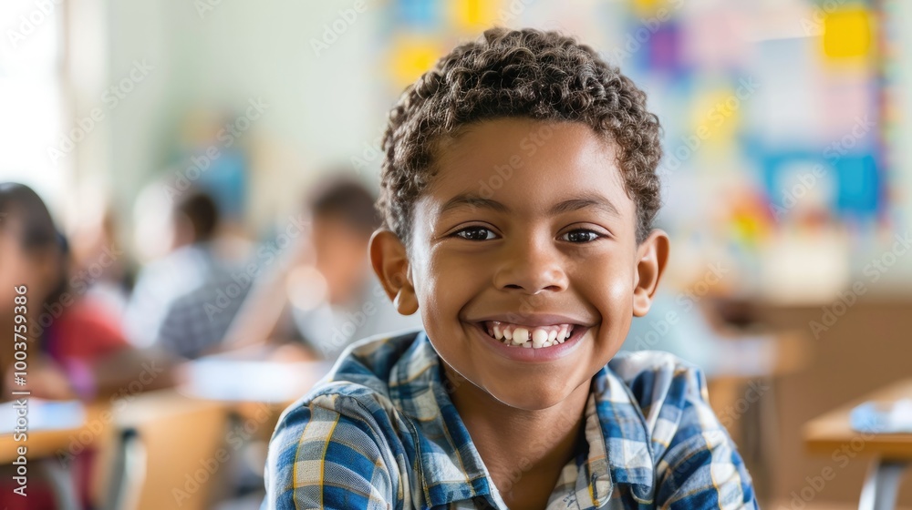 Smiling Young Boy in Classroom. Smiling Young Boy in Classroom.