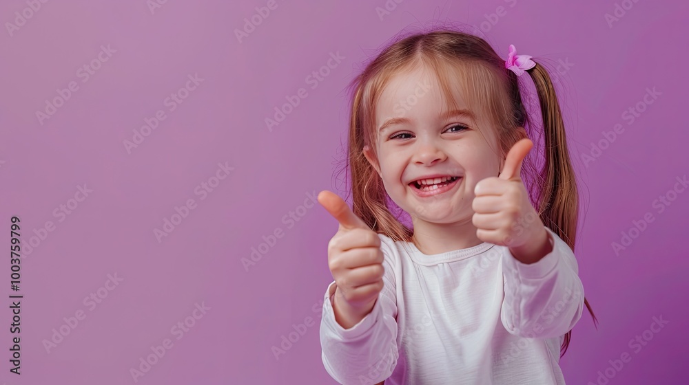Smiling little girl giving thumbs up, on a solid color background. Smiling little girl giving thumbs up, on a solid color background.