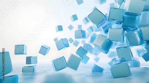 A lot of flying blue cubes on a white background. 3d render illustration.