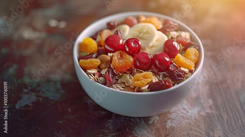 muesli dried fruit in the bowl photo