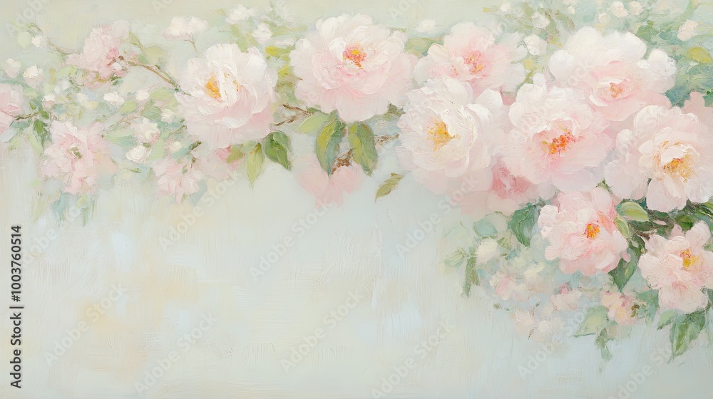 Soft pink flowers bloom gracefully against a light background, creating a serene and calming atmosphere.shabby chic wallpaper. Soft pink flowers bloom gracefully against a light background, creating a serene and calming atmosphere.shabby chic wallpaper.