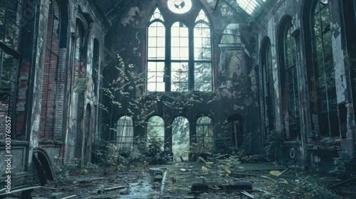 Old rotten abandoned building with broken windows