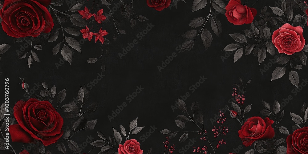 Dark floral pattern featuring vibrant red roses and greenery, creating an elegant and romantic aesthetic.shabby chic wallpaper.shabby chic wallpaper.