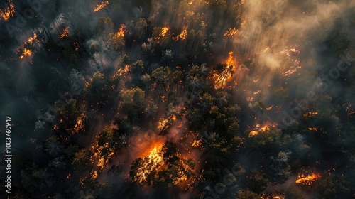 Photo of a burning forest from a drone photo