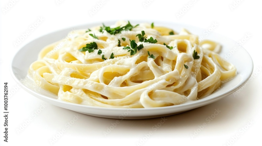 Creamy Fettuccine Alfredo on a White Plate Creamy Fettuccine Alfredo on a White Plate