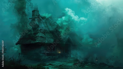 Witcher hut with blue and green smoke for Halloween photo