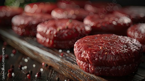 Frozen hamburger beef patties Semi finished products for fast food photo