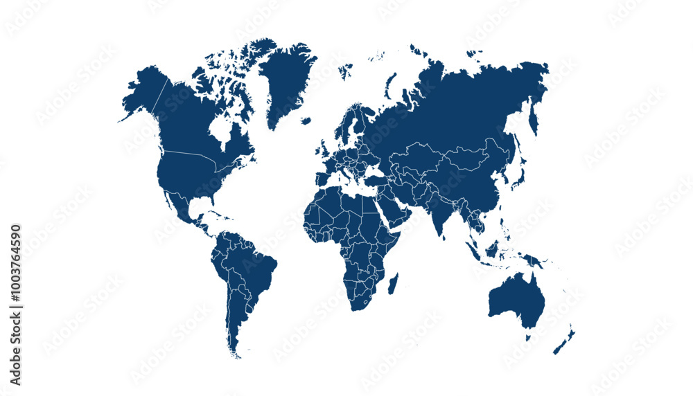 Obraz premium World map. Blue modern vector map. Silhouette map.