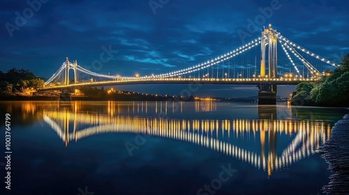 Twilight Illuminated Bridge over Calm Water