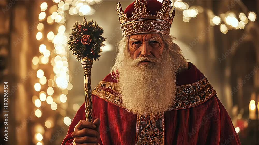 Saint Nicholas or Sinterklaas portrait. Christmas season. Dutch and Belgian Christmas holiday traditions